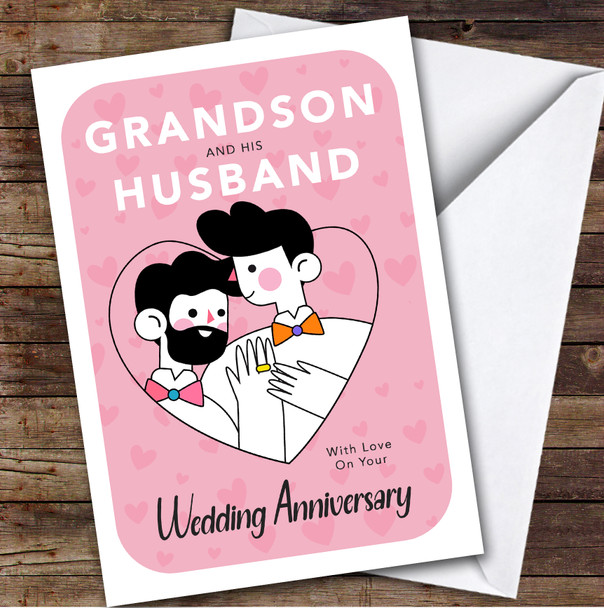 Personalised Wedding Anniversary Card For Grandson & His Husband Pink Hearts Gay