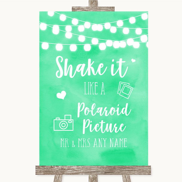 Mint Green Watercolour Lights Polaroid Picture Personalised Wedding Sign