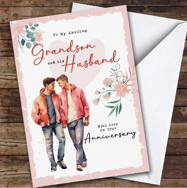 Personalised Wedding Anniversary Card For Grandson & His Husband Gay