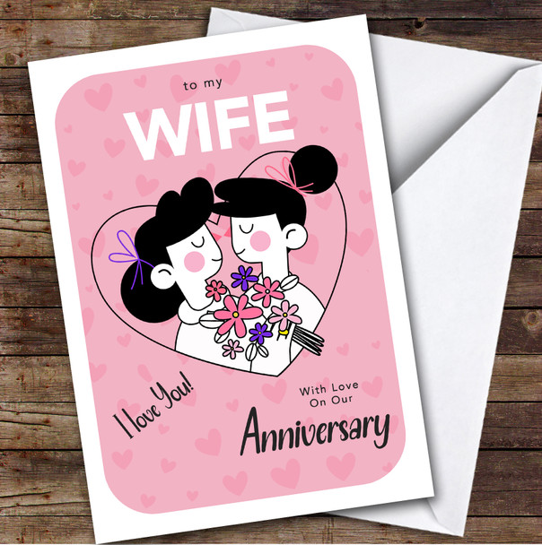 Personalised Wedding Anniversary Card For Wife Pink Hearts Lesbian