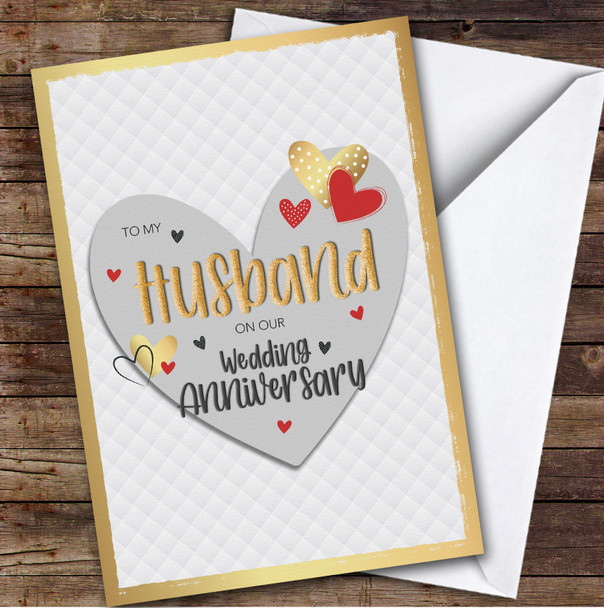 Husband Wedding Anniversary Card Gold Grey Heart