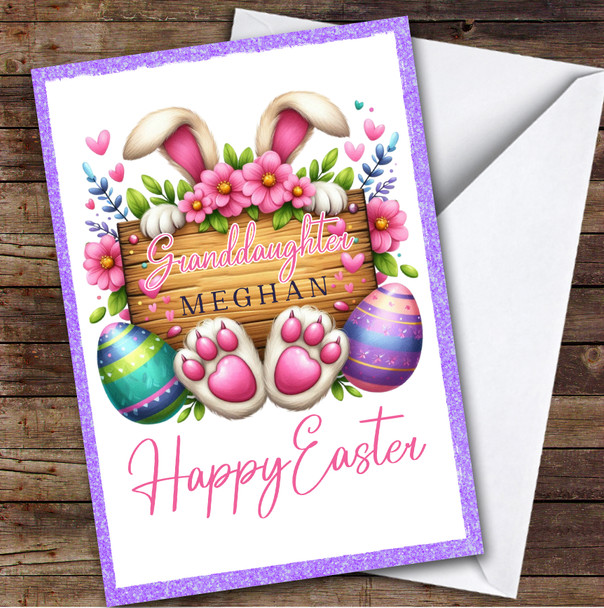 Granddaughter Kids Personalised Easter Card Foral Bunny Ears And Feet