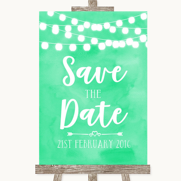 Mint Green Watercolour Lights Save The Date Personalised Wedding Sign