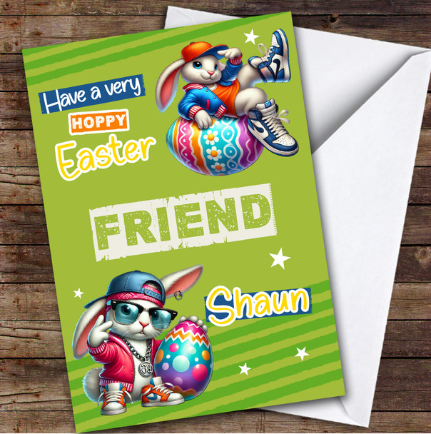 Male Friend Kids Personalised Easter Card Cool Hip Hop Bunnies