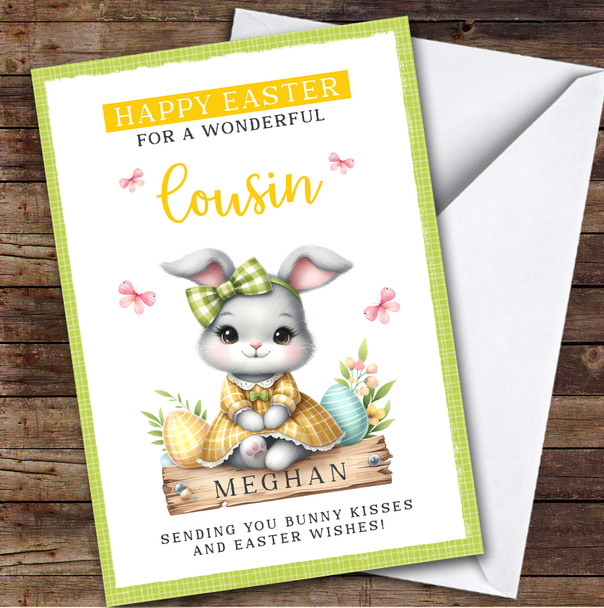 Female Cousin Kids Personalised Easter Card Yellow Dress Bunny