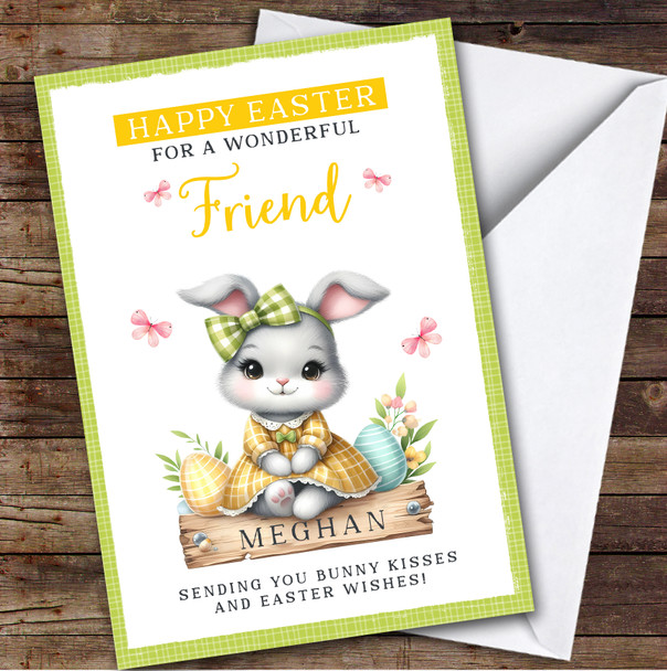 Female Friend Kids Personalised Easter Card Yellow Dress Bunny