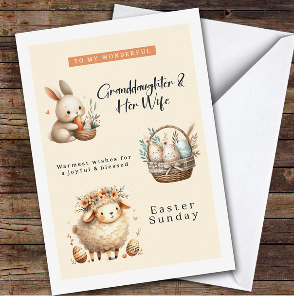 Personalised Easter Card Granddaughter & Her Wife Yellow Sheep Bunny
