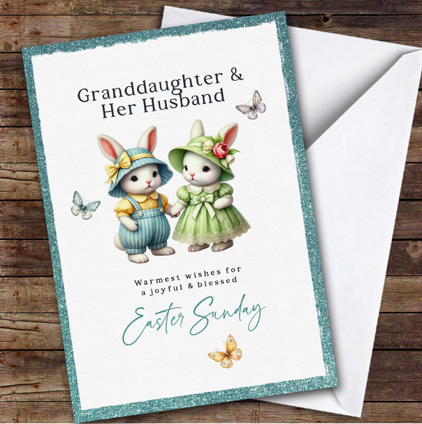 Personalised Easter Card Granddaughter & Her Husband Cute Bunny Couple
