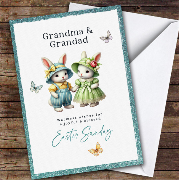 Personalised Easter Card Grandma & Grandad Cute Bunny Couple