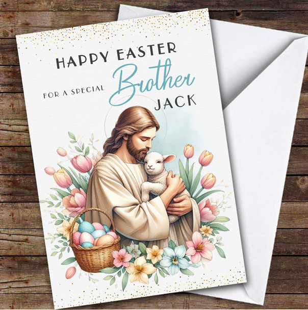 Brother Personalised Easter Card Jesus Holding Lamb Brother Personalised Easter Card Jesus Holding Lamb