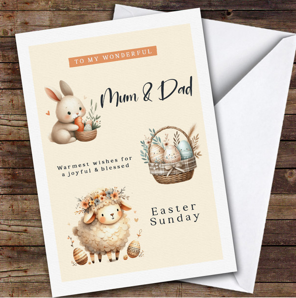 Personalised Easter Card Mum & Dad Yellow Sheep Bunny Personalised Easter Card Mum & Dad Yellow Sheep Bunny
