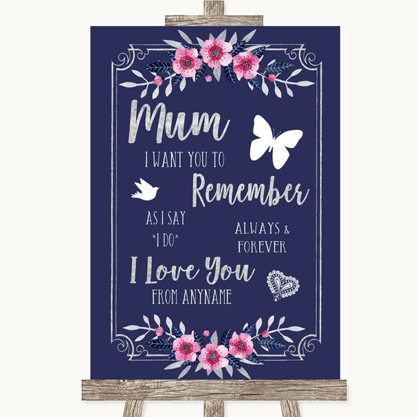 Navy Blue Pink and Silver I Love You Message For Mum Personalised Wedding Sign Navy Blue Pink and Silver I Love You Message For Mum Personalised Wedding Sign