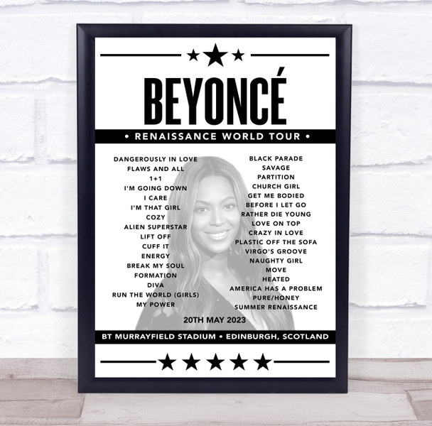 Beyonce - Concert Setlist Poster Print Canvas - BT Murrayfield Stadium, Edinburgh, Scotland - May 20th 2023