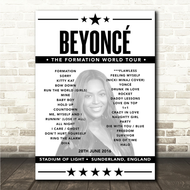 Beyonce - Concert Setlist Poster Print Canvas - Stadium of Light, Sunderland, England - June 28th 2016