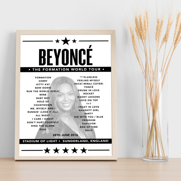 Beyonce - Concert Setlist Poster Print Canvas - Stadium of Light, Sunderland, England - June 28th 2016