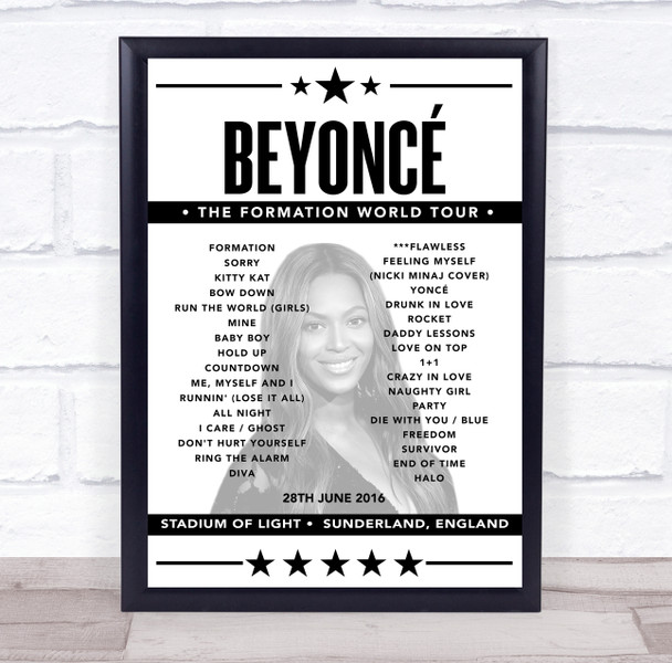 Beyonce - Concert Setlist Poster Print Canvas - Stadium of Light, Sunderland, England - June 28th 2016