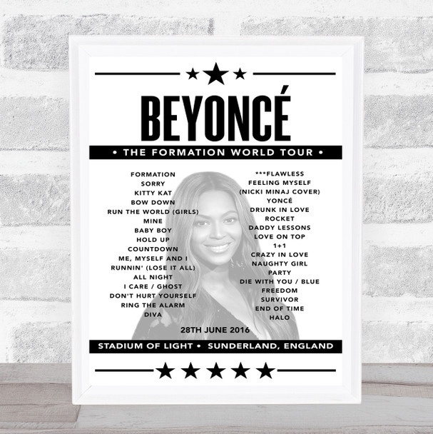 Beyonce - Concert Setlist Poster Print Canvas - Stadium of Light, Sunderland, England - June 28th 2016