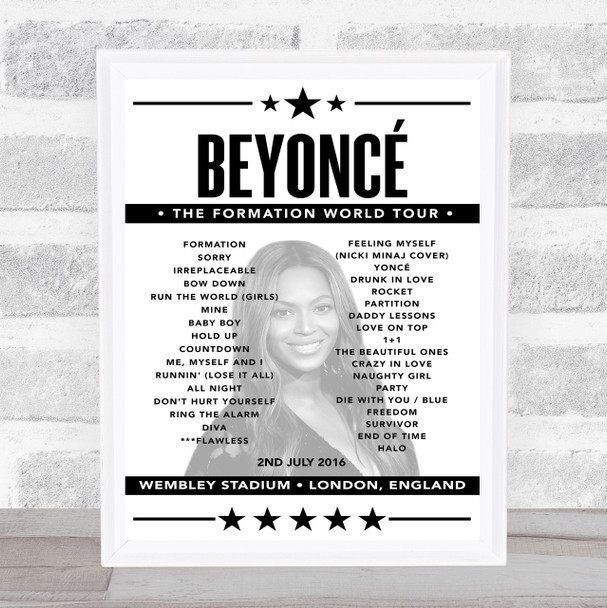 Beyonce - Concert Setlist Poster Print Canvas - Wembley Stadium, London, England - July 2nd 2016