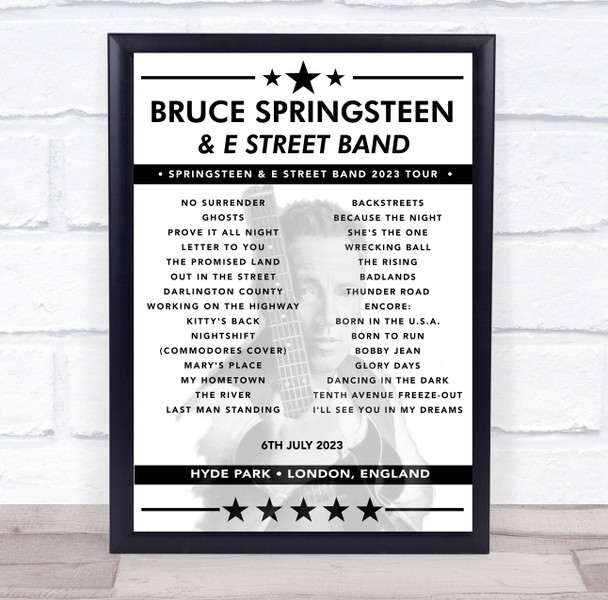 Bruce Springsteen - Concert Setlist Poster Print Canvas - Hyde Park, London, England - July 6th 2023