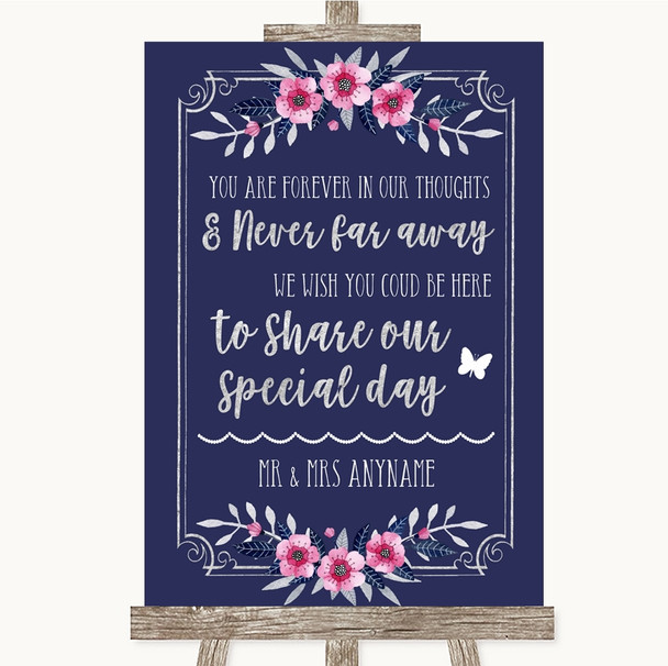 Navy Blue Pink & Silver In Our Thoughts Personalised Wedding Sign