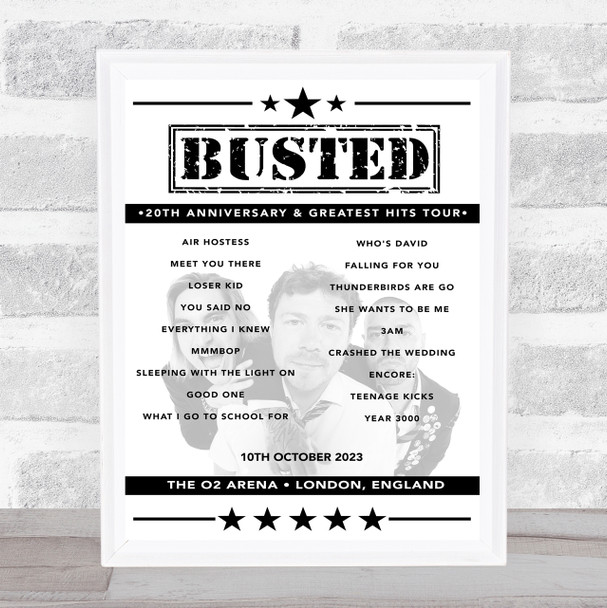 Busted - Concert Setlist Poster Print Canvas - The O2 Arena, London, England - October 10th 2023