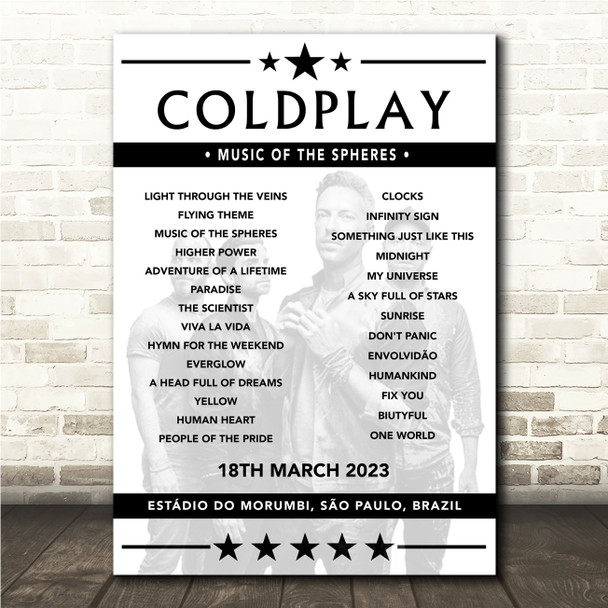 Coldplay - Concert Setlist Poster Print Canvas - Estádio do Morumbi, São Paulo, Brazil - March 18th 2023