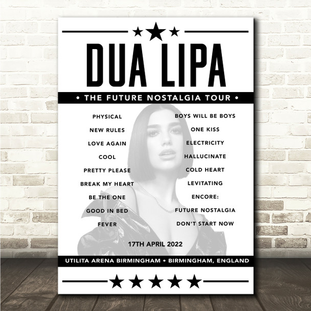 Dua Lipa - Concert Setlist Poster Print Canvas - Utilita Arena Birmingham, Birmingham, England - April 17th 2022