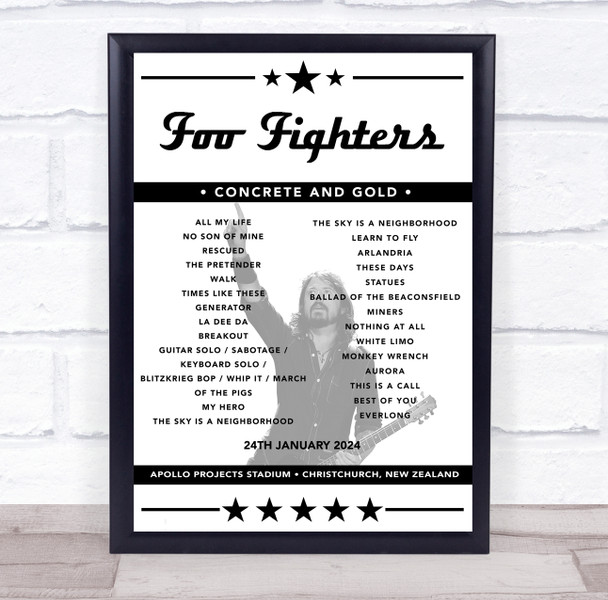 Foo Fighters - Concert Setlist Poster Print Canvas - Apollo Projects Stadium, Christchurch, New Zealand - January 24th 2024