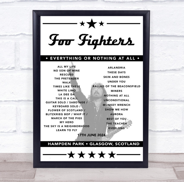 Foo Fighters - Concert Setlist Poster Print Canvas - Hampden Park, Glasgow, Scotland - June 17th 2024