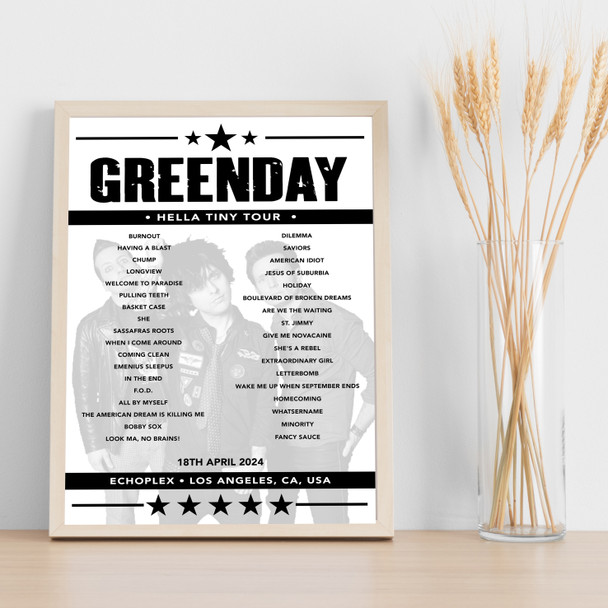 Greenday - Concert Setlist Poster Print Canvas - Echoplex, Los Angeles, CA, USA - April 18th 2024