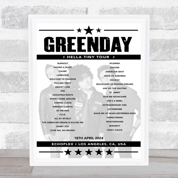 Greenday - Concert Setlist Poster Print Canvas - Echoplex, Los Angeles, CA, USA - April 18th 2024