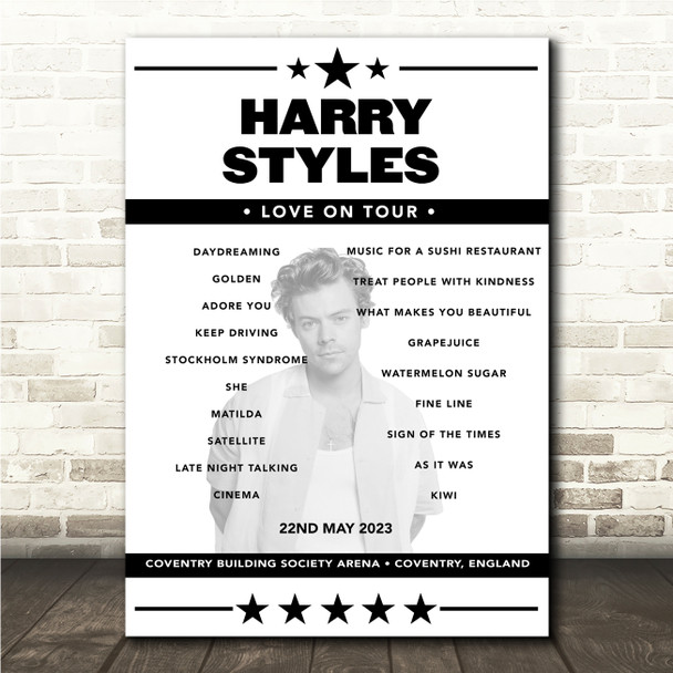 Harry Styles - Concert Setlist Poster Print Canvas - Coventry Building Society Arena, Coventry, England - May 22nd 2023
