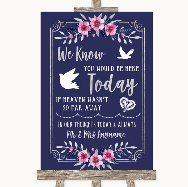 Navy Blue Pink and Silver Loved Ones In Heaven Personalised Wedding Sign