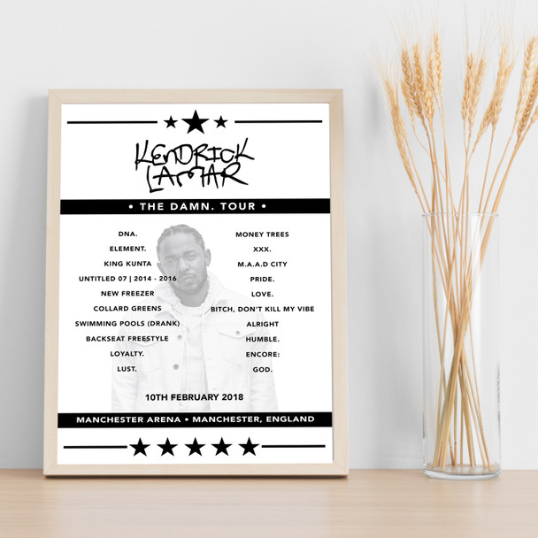 Kendrick Lamar - Concert Setlist Poster Print Canvas - Manchester Arena, Manchester, England - 10th February 2018