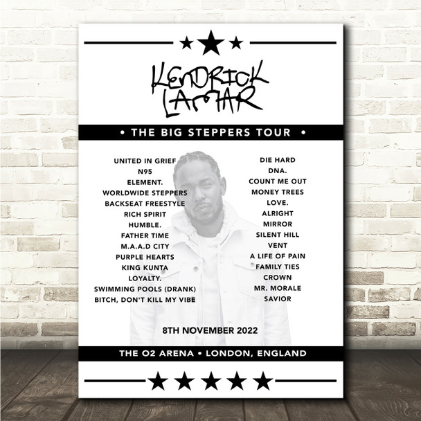 Kendrick Lamar - Concert Setlist Poster Print Canvas - The O2 Arena, London, England - 8th November 2022