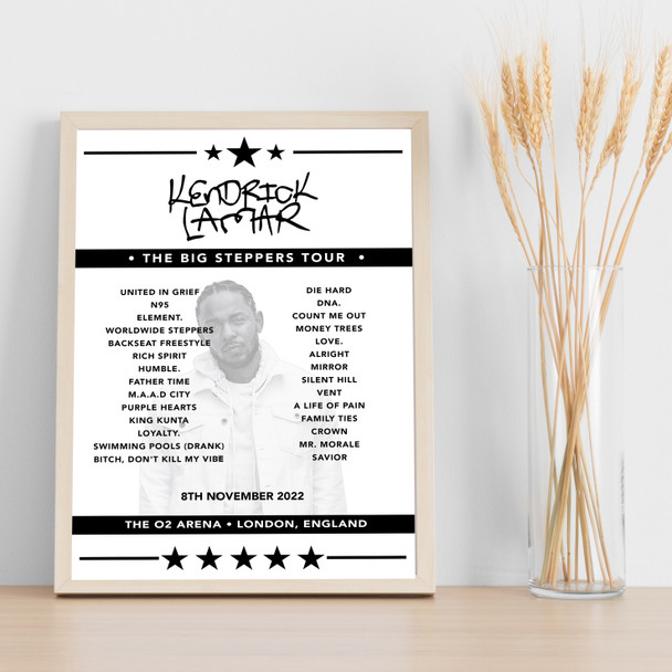 Kendrick Lamar - Concert Setlist Poster Print Canvas - The O2 Arena, London, England - 8th November 2022