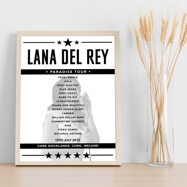 Lana Del Rey - Concert Setlist Poster Print Canvas - Cork Docklands, Cork, Ireland - July 15th 2013