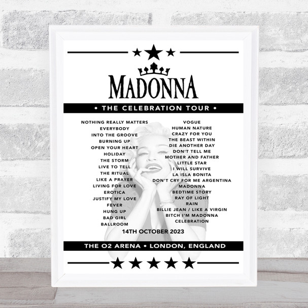 Madonna - Concert Setlist Poster Print Canvas - The O2 Arena, London, England - October 14th 2023