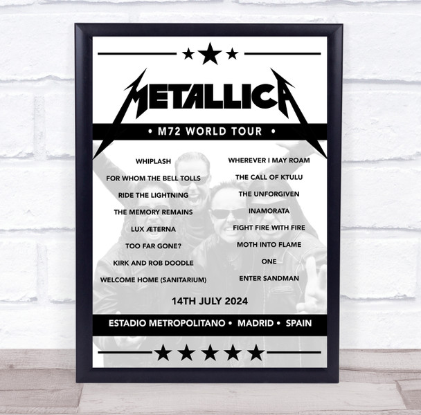 Metallica - Concert Setlist Poster Print Canvas - Estadio Metropolitano, Madrid, Spain - July 14th 2024