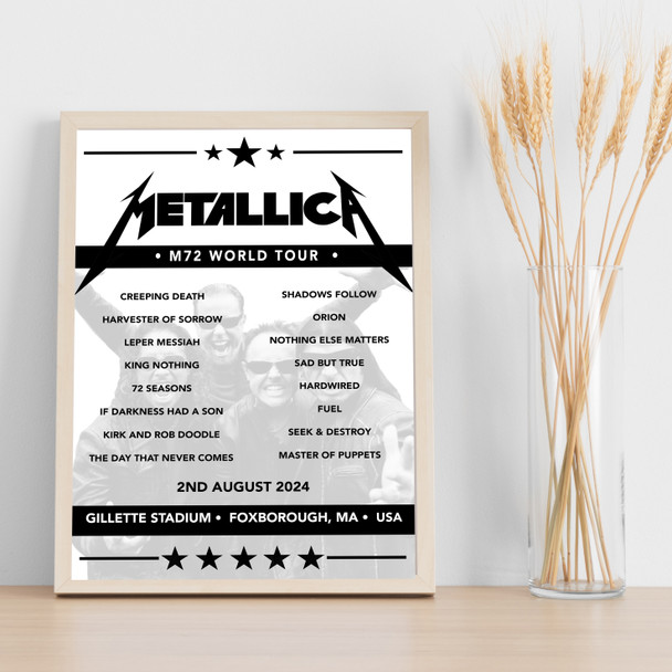 Metallica - Concert Setlist Poster Print Canvas - Gillette Stadium, Foxborough, MA, USA - August 2nd 2024