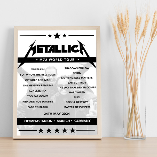 Metallica - Concert Setlist Poster Print Canvas - Olympiastadion, Munich, Germany - May 24th 2024