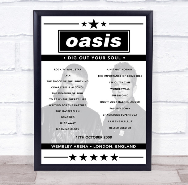 Oasis - Concert Setlist Poster Print Canvas - Wembley Arena, London, England - October 17th 2008