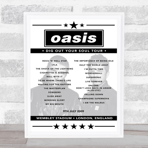 Oasis - Concert Setlist Poster Print Canvas - Wembley Stadium, London, England - July 9th 2009