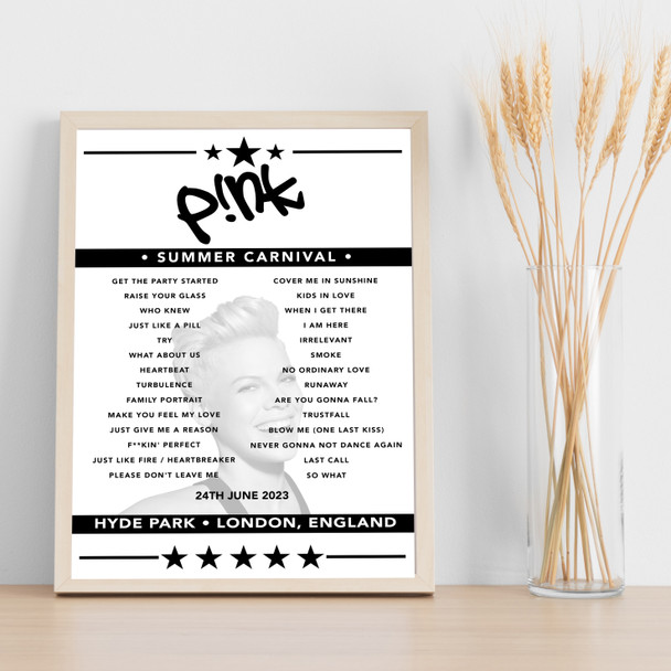 P!nk - Concert Setlist Poster Print Canvas - Hyde Park, London, England - June 24th 2023