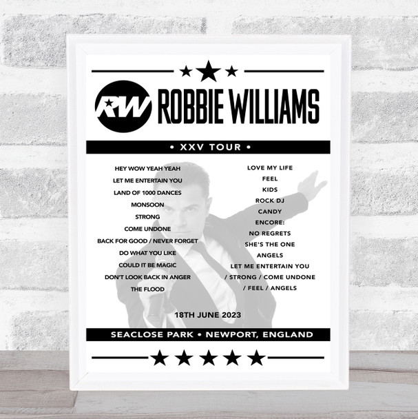 Robbie Williams - Concert Setlist Poster Print Canvas - Seaclose Park, Newport, England - 18th June 2023