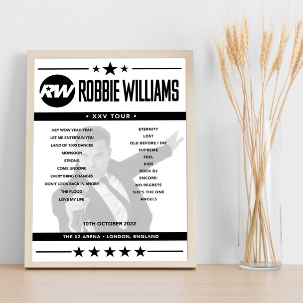Robbie Williams - Concert Setlist Poster Print Canvas - The O2 Arena, London, England - 10th October 2022
