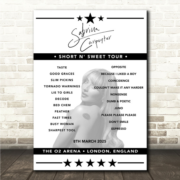 Sabrina Carpenter - Concert Setlist Poster Print Canvas - The O2 Arena, London, England - March 8th 2025