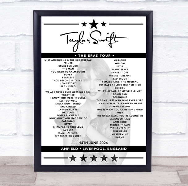 Taylor Swift - Concert Setlist Poster Print Canvas - Anfield, Liverpool, England - June 14th 2024