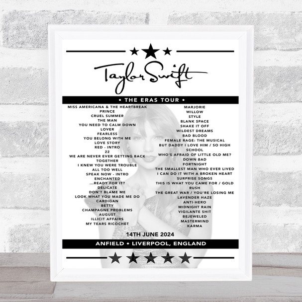Taylor Swift - Concert Setlist Poster Print Canvas - Anfield, Liverpool, England - June 14th 2024