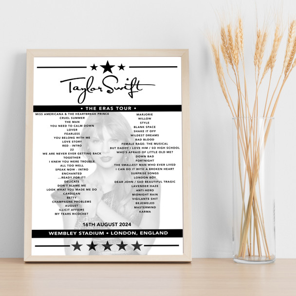 Taylor Swift - Concert Setlist Poster Print Canvas - Wembley Stadium, London, England - August 16th 2024